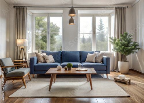 A cozy minimalist living room with a neutral color