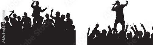 Silhouette vector of people at concert music performance icon