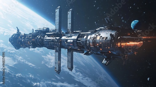 Wallpaper Mural A futuristic spaceship flies past a planet in space. Torontodigital.ca