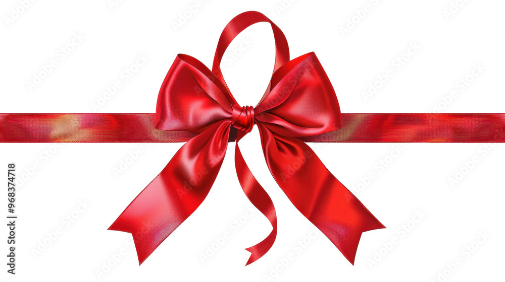 Red satin Christmas ribbon bow on transparent background Red satin Christmas ribbon bow on transparent background