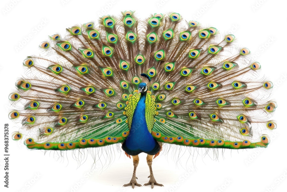 Fototapeta premium A beautiful peacock with its feathers spread out