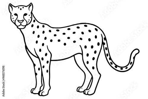 cheetah silhouette, cheetah line art vector illustration, leopard black silhouette vector 