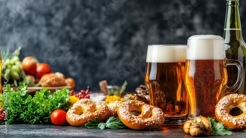 Oktoberfest Beer  Pretzels  and Autumnal Decor photo