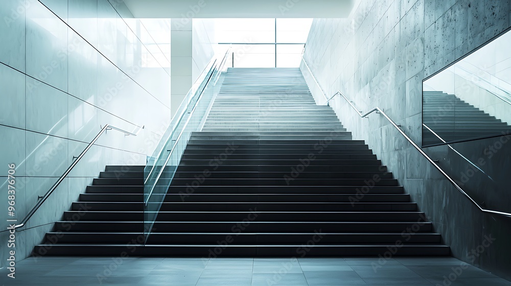 Serene, unoccupied staircase within a modern facility. Serene, unoccupied staircase within a modern facility.