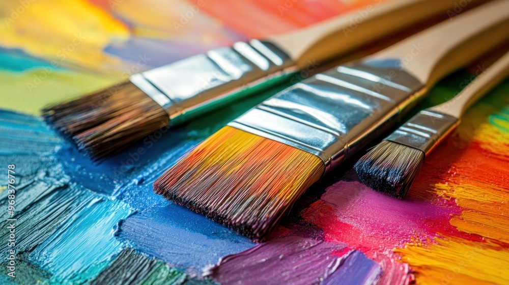 Paintbrushes on Colorful Palette Paintbrushes on Colorful Palette