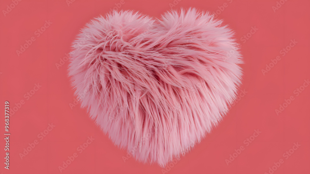 Fluffy pink 3D heart with soft fur texture, Valentine's Day theme, realistic