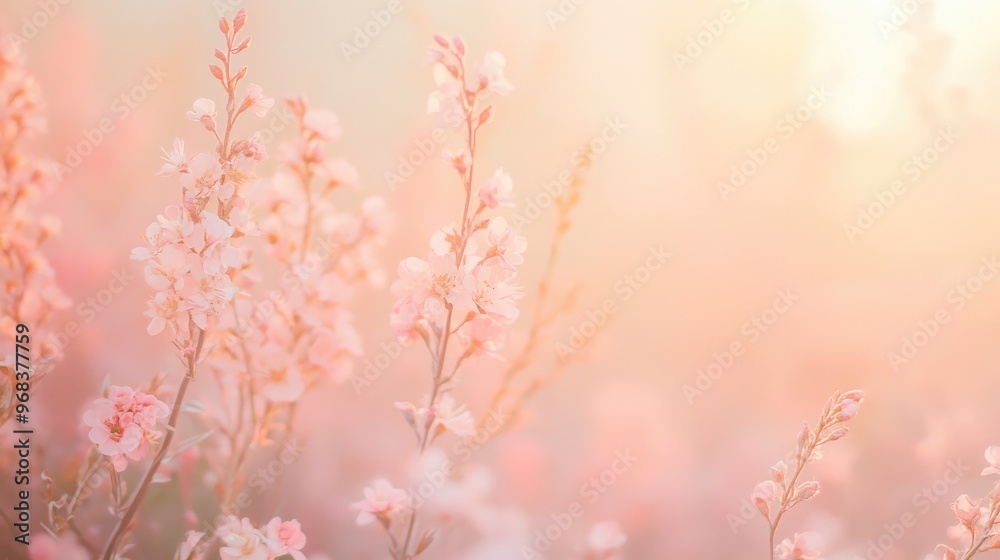 Pink Flowers Bloom in Soft Sunlight, Delicate Petals with a Gentle Breeze, \ Pink Flowers Bloom in Soft Sunlight, Delicate Petals with a Gentle Breeze, \