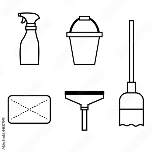 掃除用具の線画イラストセット