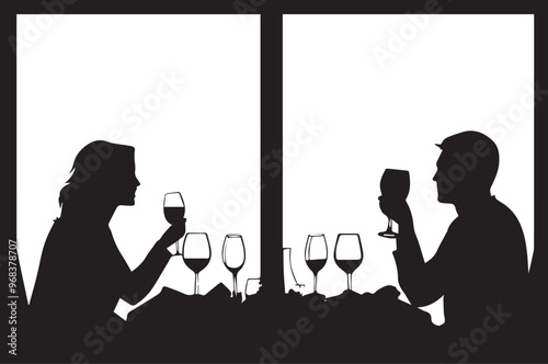 Silhouette of guests havng dinner at dining table icon photo