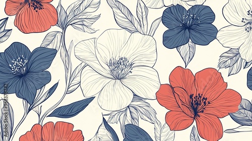 Simple seamless line floral pattern, vector illustration.