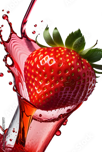 Strawberry juice with fruits splash over white background
 photo