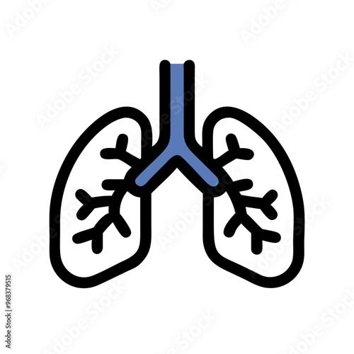 Lung icon, blue and black, representing respiratory system and breathing health