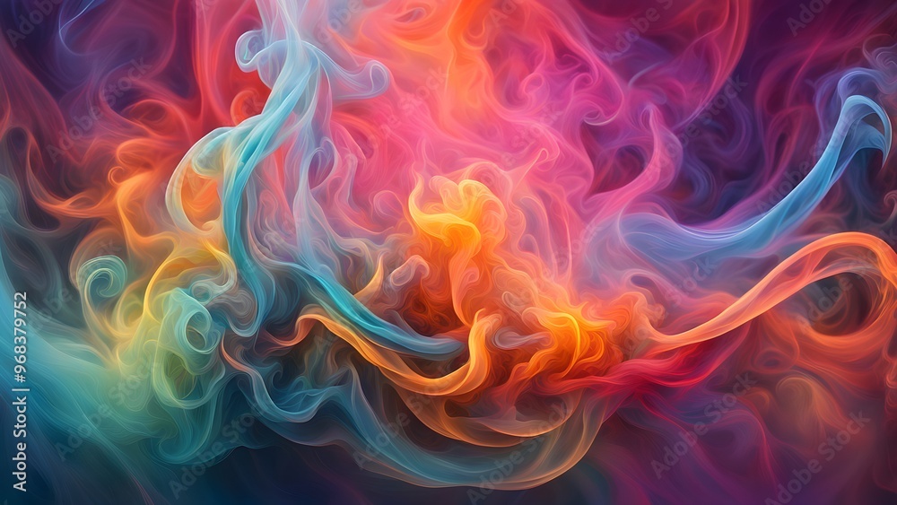 Obraz premium Abstract swirling colorful smoke on a dark background.