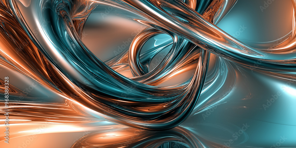 Abstract metallic copper and teal structure forming an organic shape design Abstract metallic copper and teal structure forming an organic shape design