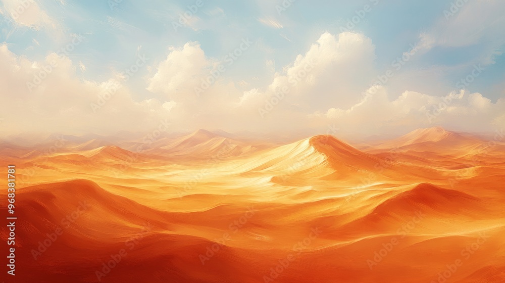 Naklejka premium A Distant View of Rolling Sand Dunes Under a Cloudy Sky