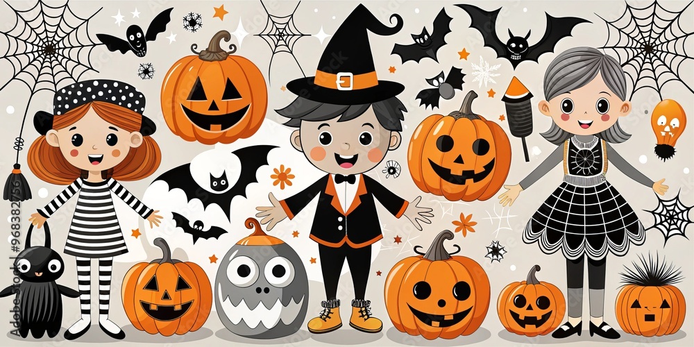 Fototapeta premium Witches cackle with glee as they mix bubbling potions, surrounded by bones, skeletons, and creepy crawlies in a