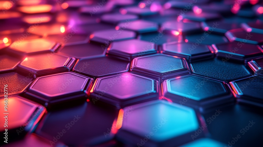 Abstract Hexagon Pattern with Neon Lights Abstract Hexagon Pattern with Neon Lights