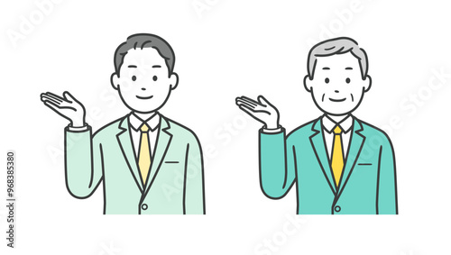 案内をするビジネスマンの上半身イラスト