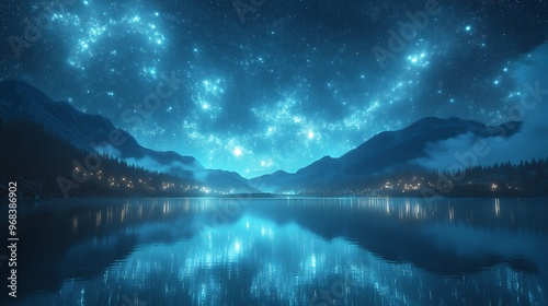 Wallpaper Mural Serene Blue Night Sky Reflected in Lake Torontodigital.ca