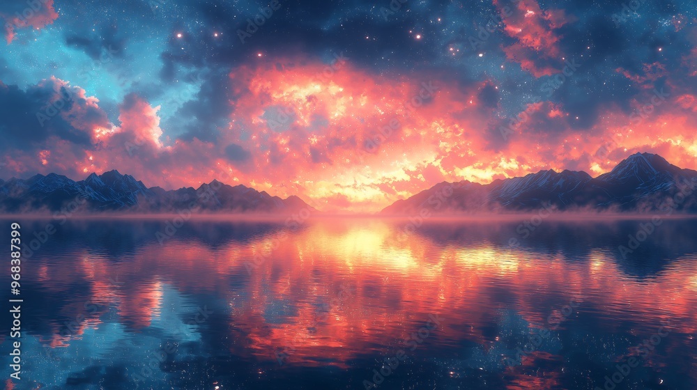 Crimson Sky Mountain Lake Reflection Crimson Sky Mountain Lake Reflection