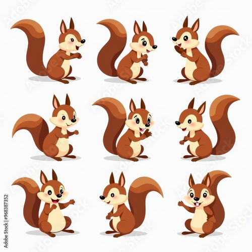 Cute Cartoon Squirrel Illustration Set Perfect for Children's Books and Educational Materials