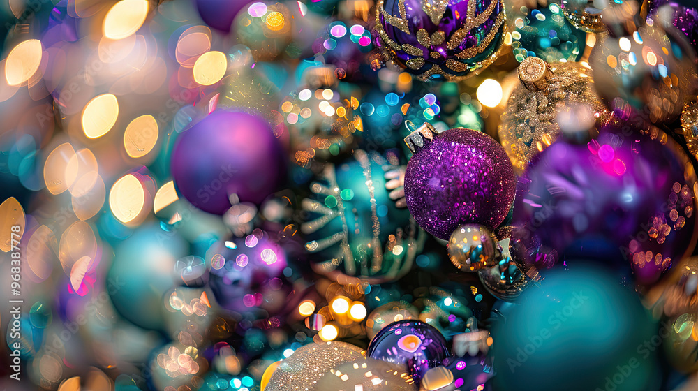 Modern Christmas Tree with Vibrant Ornaments in Shades of Purple, Teal, and Gold Modern Christmas Tree with Vibrant Ornaments in Shades of Purple, Teal, and Gold
