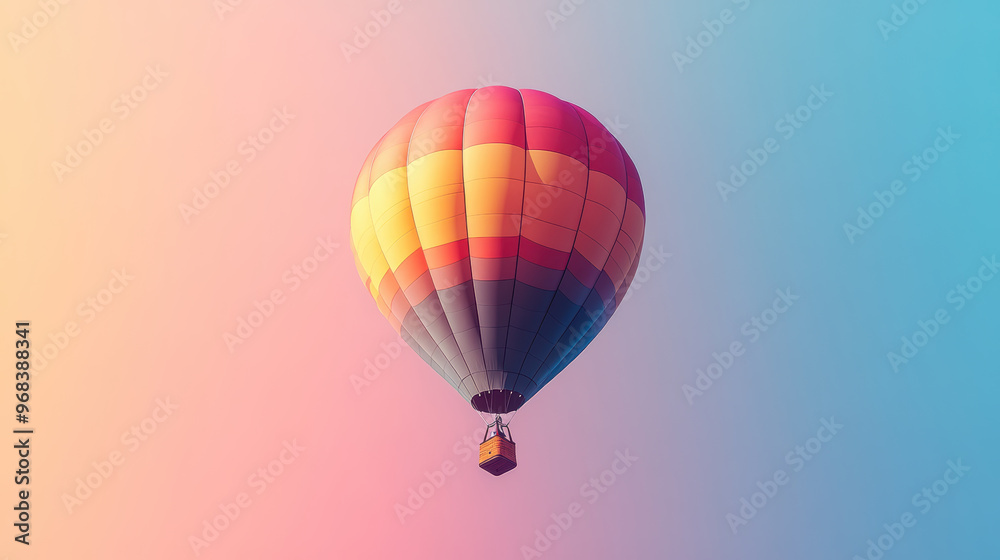 Fototapeta premium A colorful hot air balloon floating upward against vibrant sky