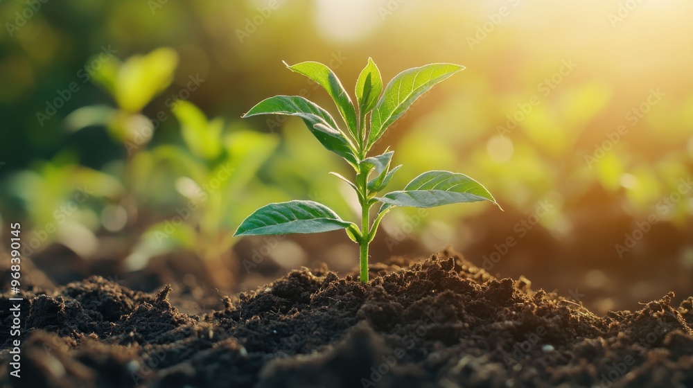 A small plant is growing in the dirt A small plant is growing in the dirt