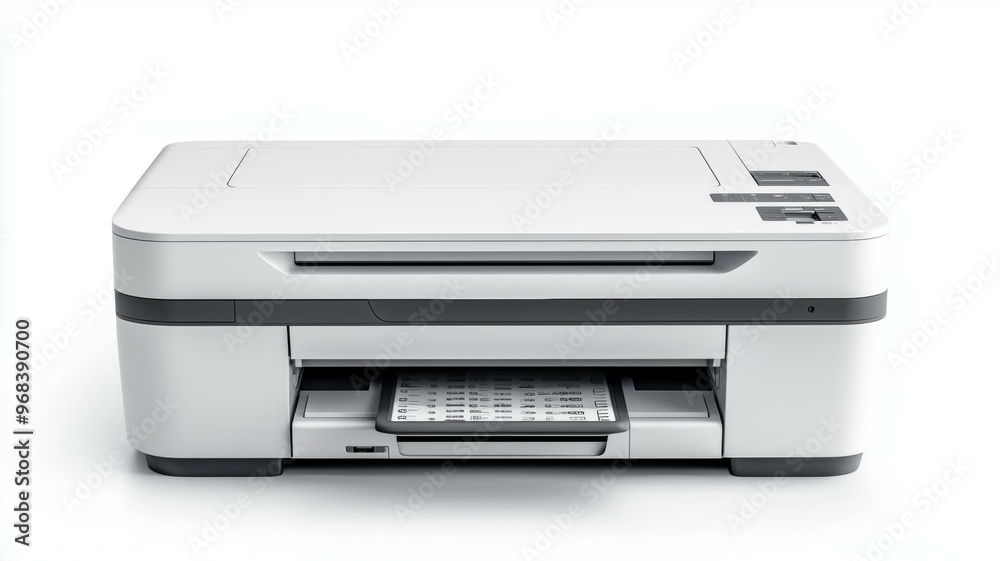 A white printer with a black and gray design A white printer with a black and gray design