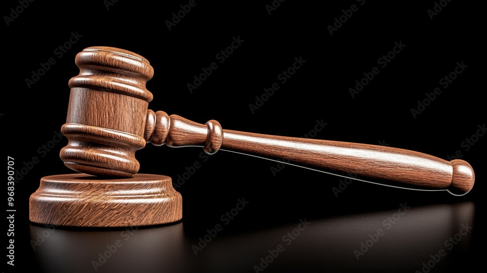 A wooden gavel sits on a wooden base A wooden gavel sits on a wooden base