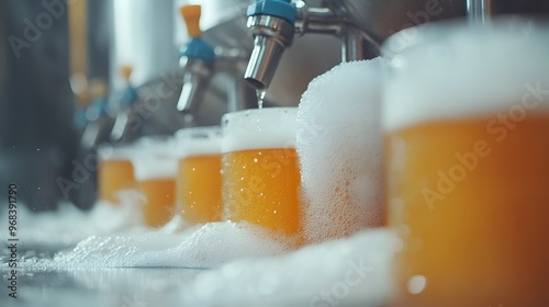 Close Up of Bubbling Fermentation Tanks During Beer Production