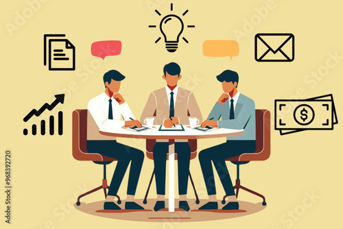 A meeting of entrepreneurs, teamwork, companies, entrepreneurs and colleagues held a round table meeting regarding cooperation in the progress of the company