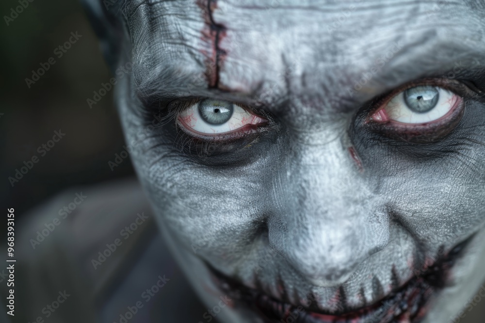Creepy and disturbing zombie face close-up Creepy and disturbing zombie face close-up