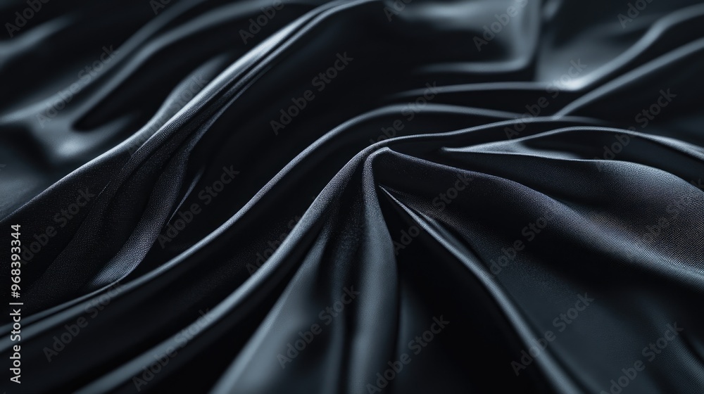 Elegant Black Fabric Draped in Smooth Waves, Texture and Softness, Abstract Design, Abstract Background, Close-Up, Minimalism, Photography Elegant Black Fabric Draped in Smooth Waves, Texture and Softness, Abstract Design, Abstract Background, Close-Up, Minimalism, Photography