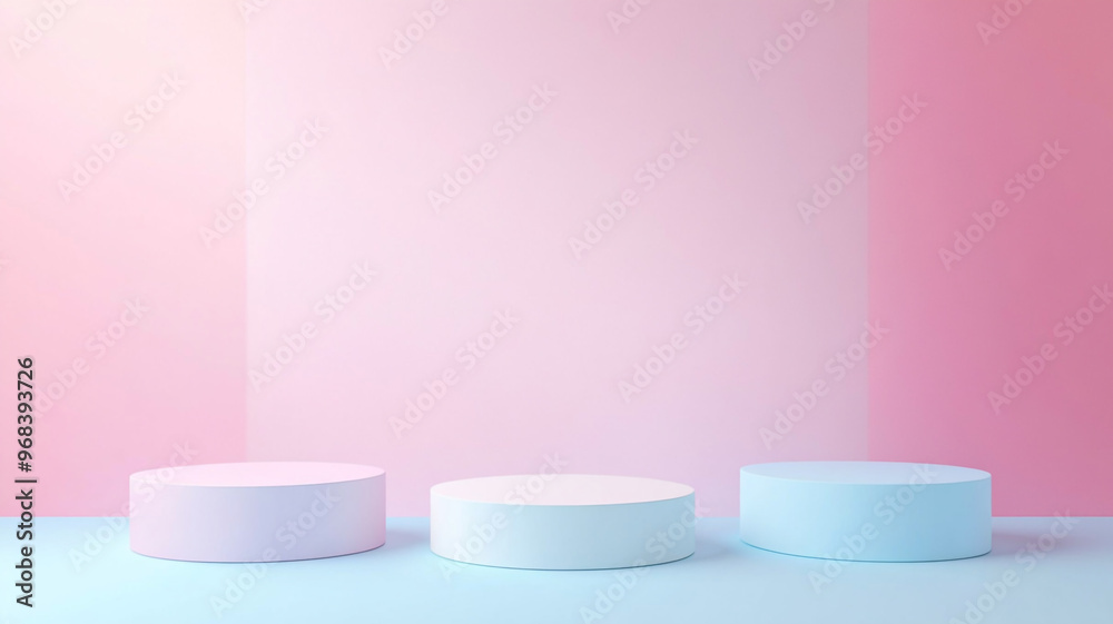 Minimalist illustration of pastel circular platforms against a soft gradient background Minimalist illustration of pastel circular platforms against a soft gradient background
