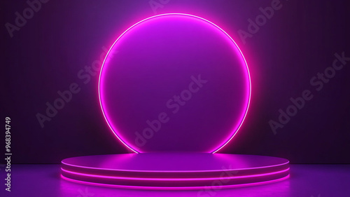 Vibrant purple illuminated circular stage design set for artistic performances at night