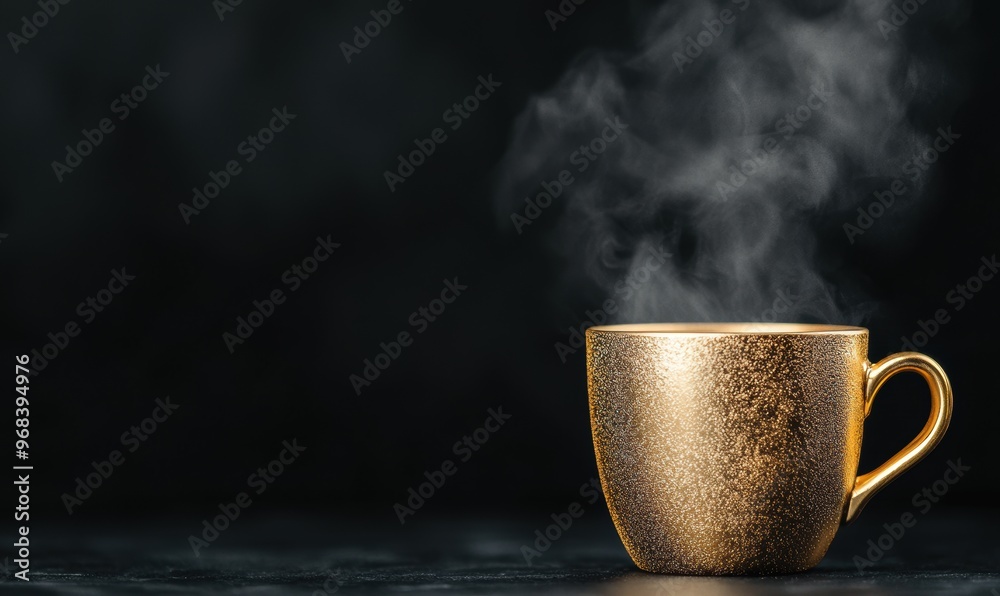 golden coffee mug with steam golden coffee mug with steam