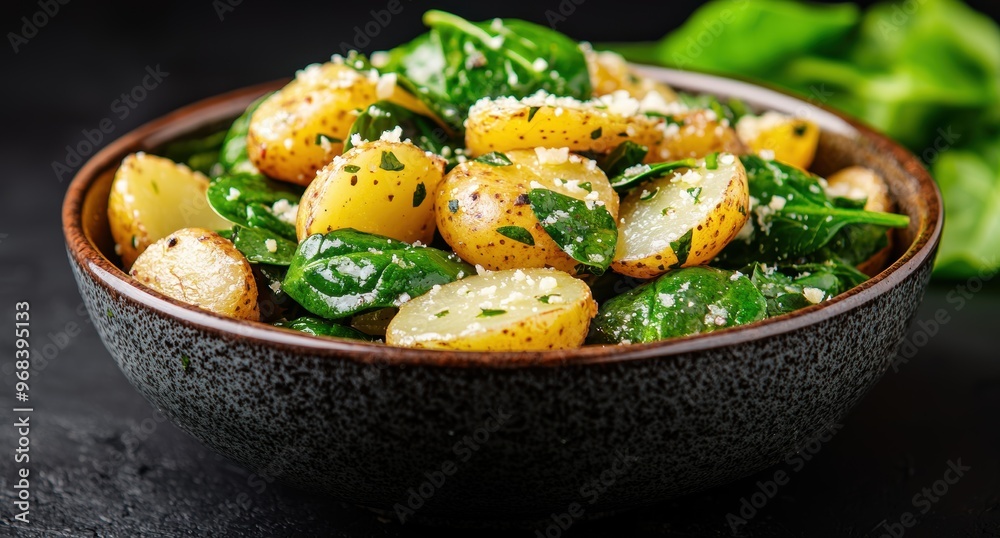 Roasted potatoes with spinach and parmesan Roasted potatoes with spinach and parmesan