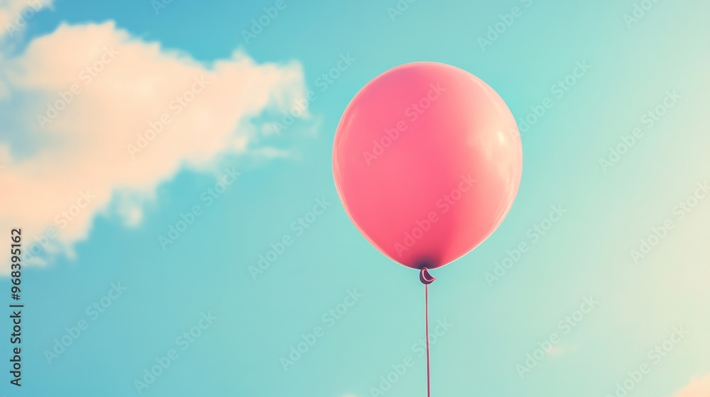 Single pink balloon against a bright blue Single pink balloon against a bright blue