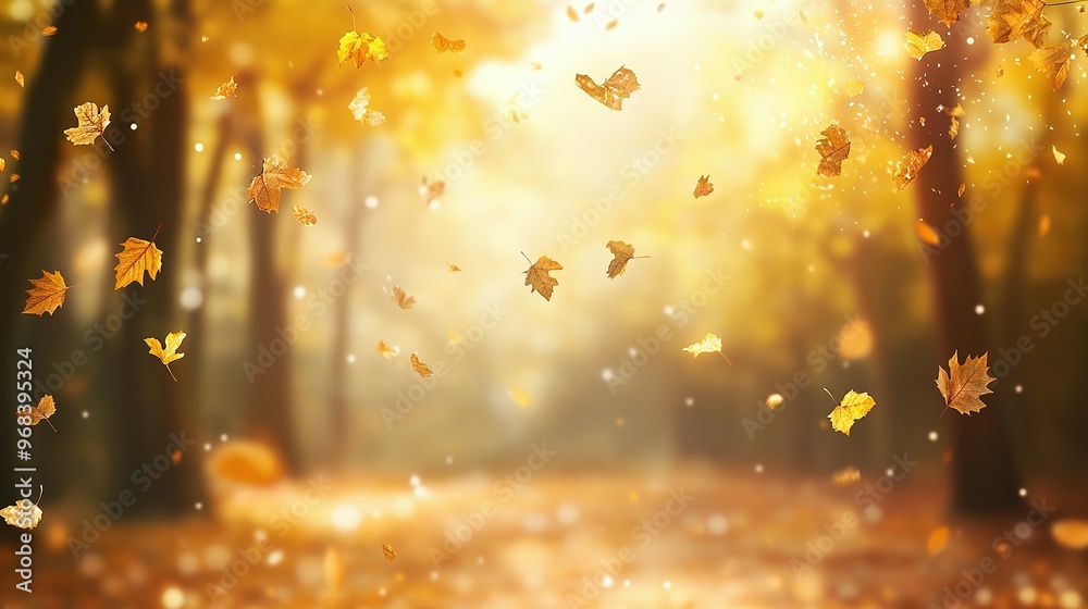 Naklejka premium Golden Autumn Leaves Falling Through the Air