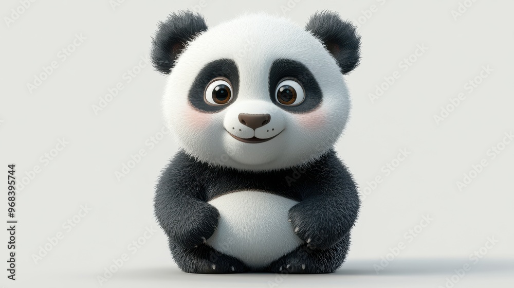 A cartoon baby panda with round features and a friendly smile, isolated on a white background. A cartoon baby panda with round features and a friendly smile, isolated on a white background.