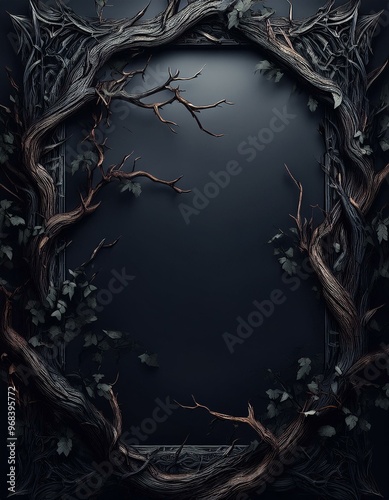 Gothic dark mysteries for horror halloween fantasy background with dry branches, thorns and ivy
