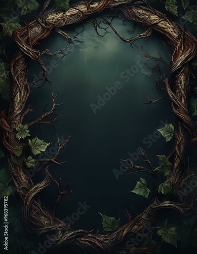 Dark and mysterious banner style. Gothic fantasy scene with dry branches, thorns, and ivy