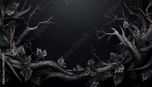 Gothic dark mysteries for horror halloween fantasy background with dry branches, thorns and ivy