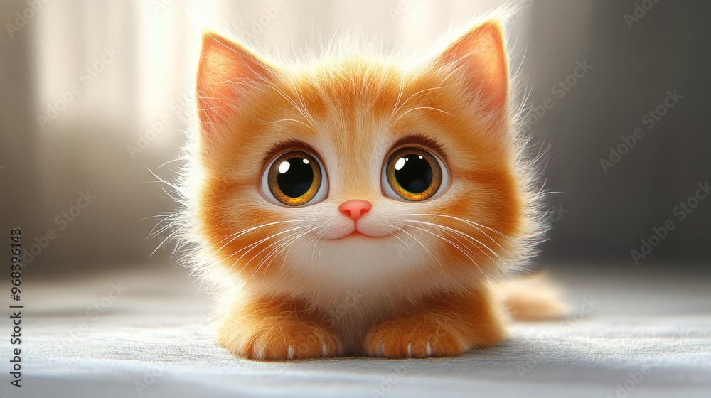 A chubby cartoon kitten with big eyes and a playful pose, isolated on a white background. A chubby cartoon kitten with big eyes and a playful pose, isolated on a white background.