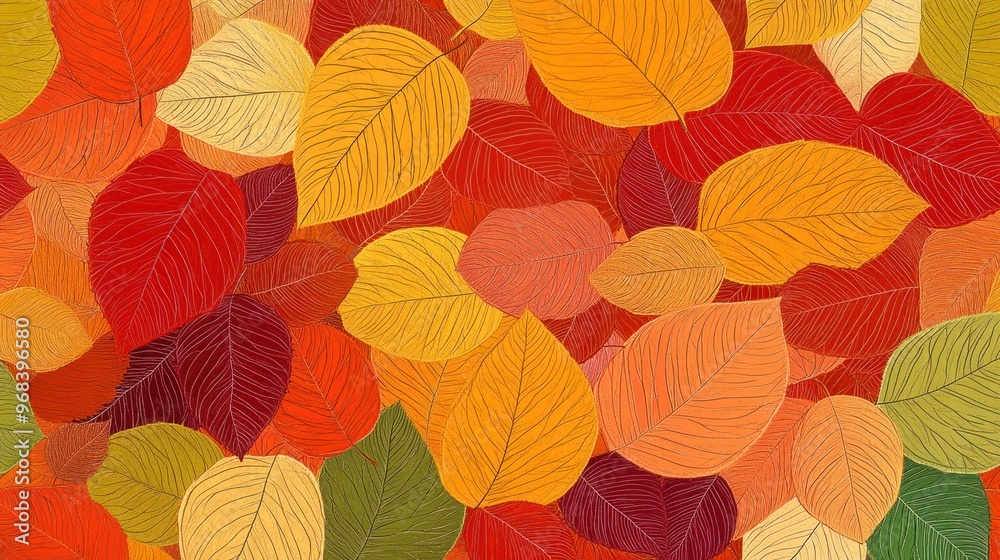 Obraz premium pattern of overlapping leaves in autumn colors, creating a seasonal background.
