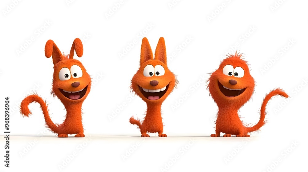 Fototapeta premium Friendly 3D Cartoon Cerberus Wagging Its Tails on White Background