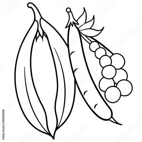 snap peas snow peas scallions vegetables outline coloring book page line art illustration digital drawing