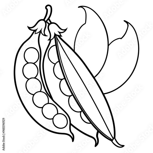 snap peas snow peas scallions vegetables outline coloring book page line art illustration digital drawing