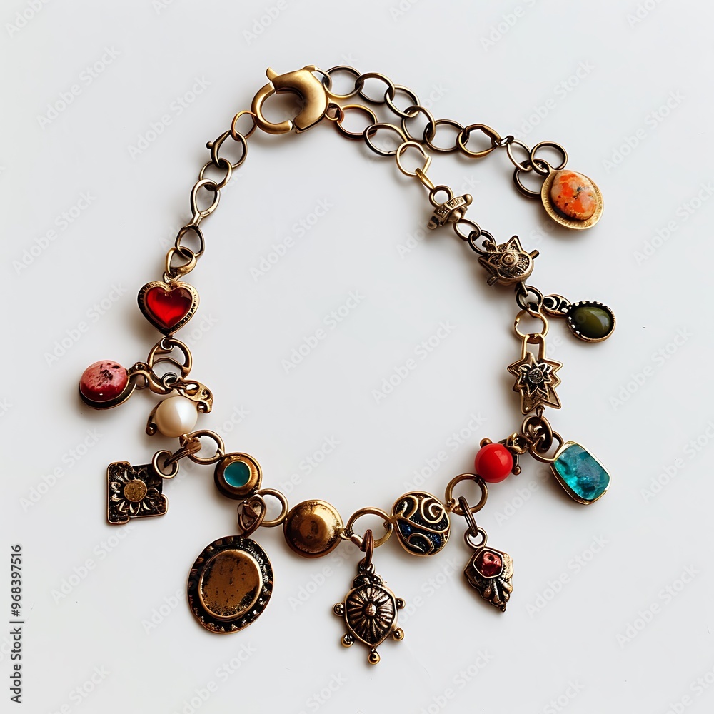 Charm bracelet isolated on white background. 3D rendering. Charm bracelet isolated on white background. 3D rendering.